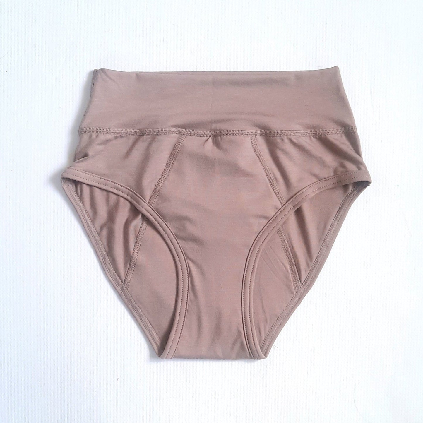 Leak-proof Period Panties of Lyocell (Tencel TM) with extended gusset. Suitable for Incontinence. High cut. Mocha