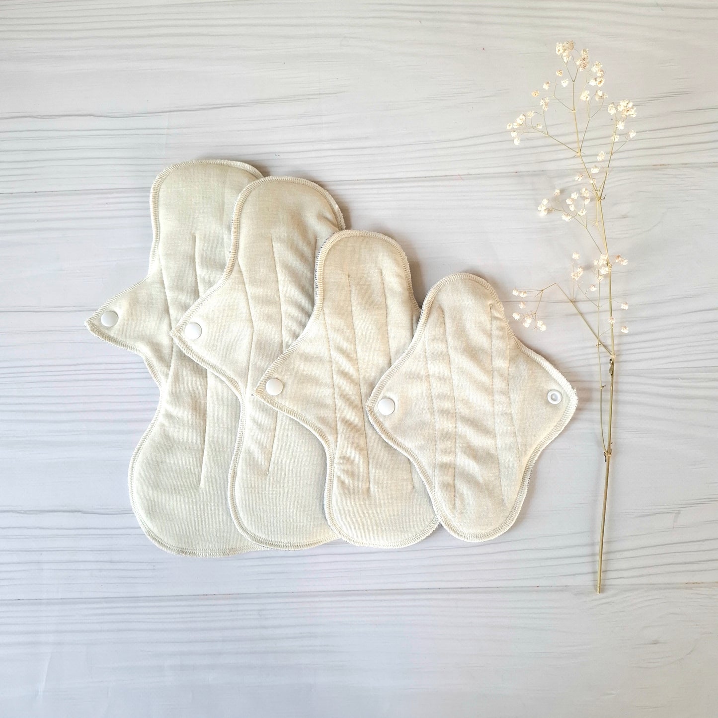 Undyed Merino Wool / Silk with Cotton Reusable Period Pads without PUL-membrane