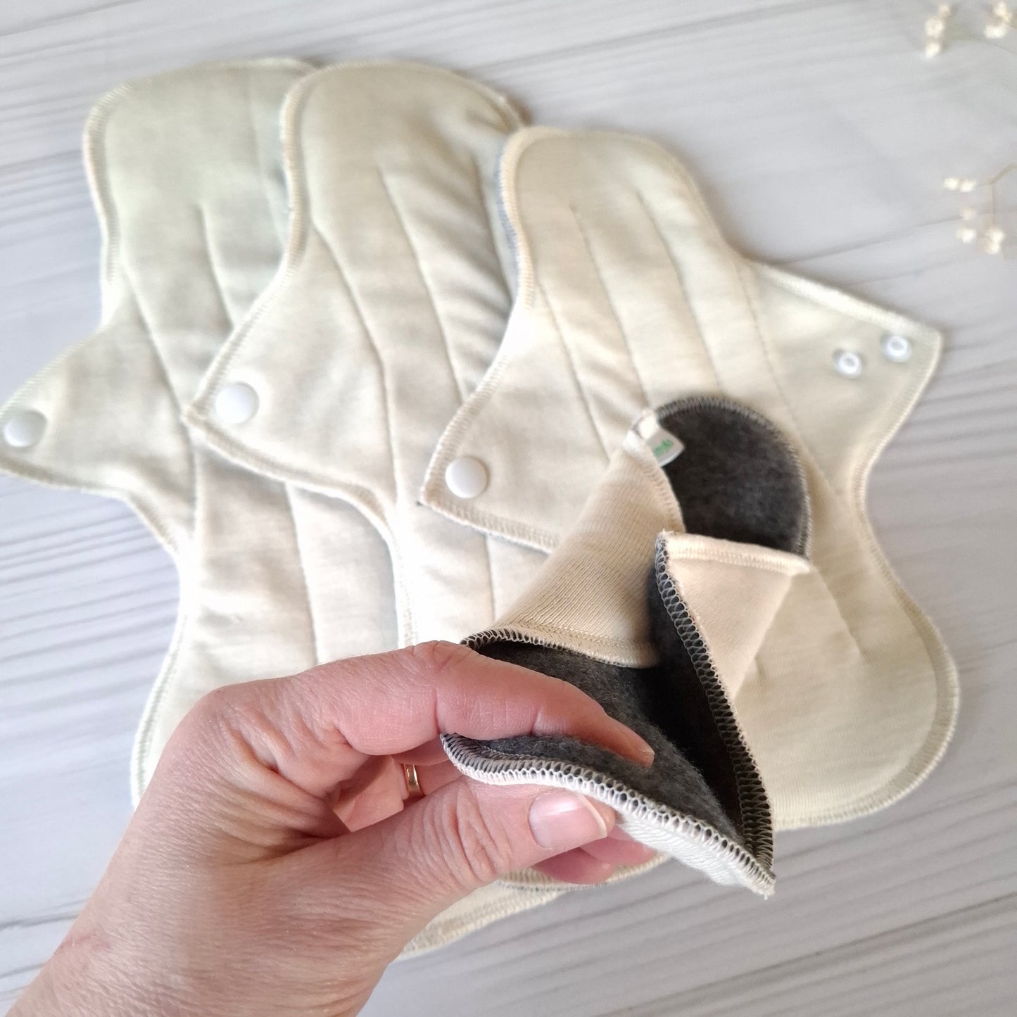 Undyed Merino Wool / Silk with Cotton Reusable Period Pads without PUL-membrane