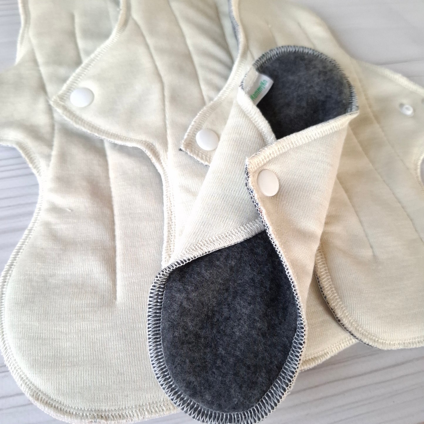 Undyed Merino Wool / Silk with Cotton Reusable Period Pads without PUL-membrane