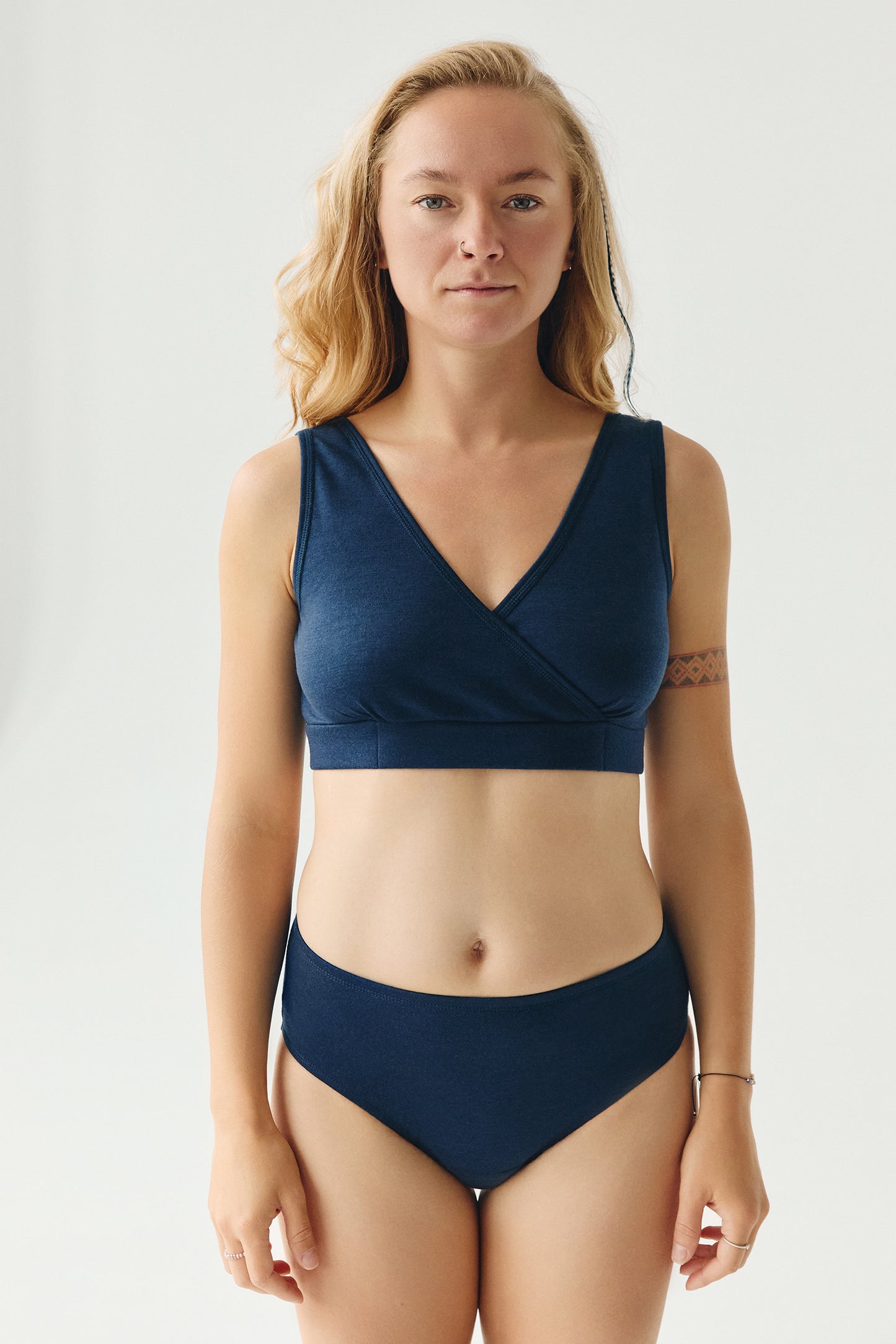 Merino wool / Cotton Bra for sensitive skin. Nursing bra. Navy Blue