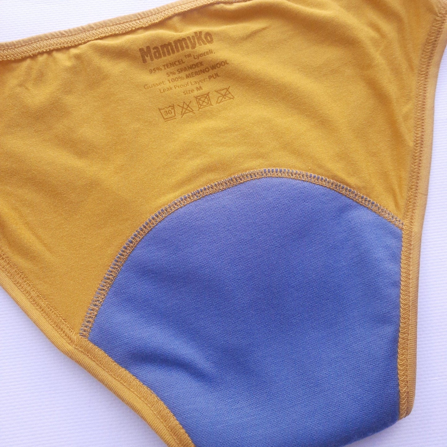 Period panties of Lyocell (Tencel TM) with merino wool gusset. Menstrual undies for Women & Teens. Underwear for Incontinence. Yellow