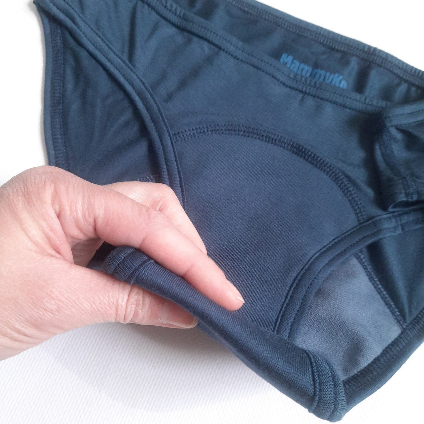 Period panties of Lyocell (Tencel TM) with merino wool gusset. Menstrual undies for Women & Teens. Underwear for Incontinence. Blue