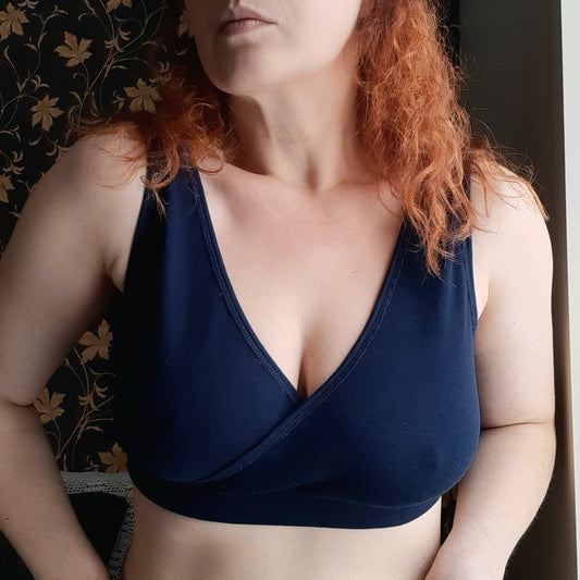 Merino wool / Cotton Bra for sensitive skin. Nursing bra. Navy Blue