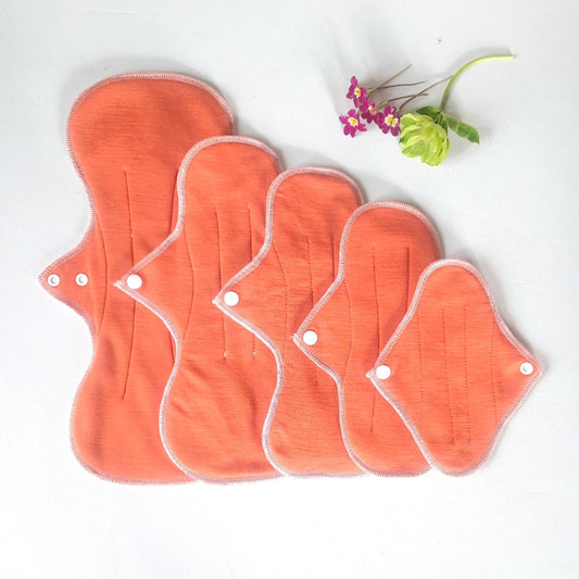 Leakproof Reusable 100% Merino Wool Cloth Period / Incontinence Pads. Orange