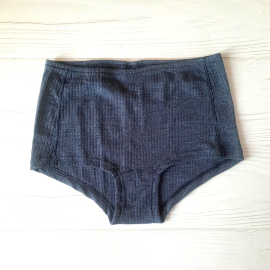 High Waist Navy Blue 100% Merino Wool Thermal Ladies Panties