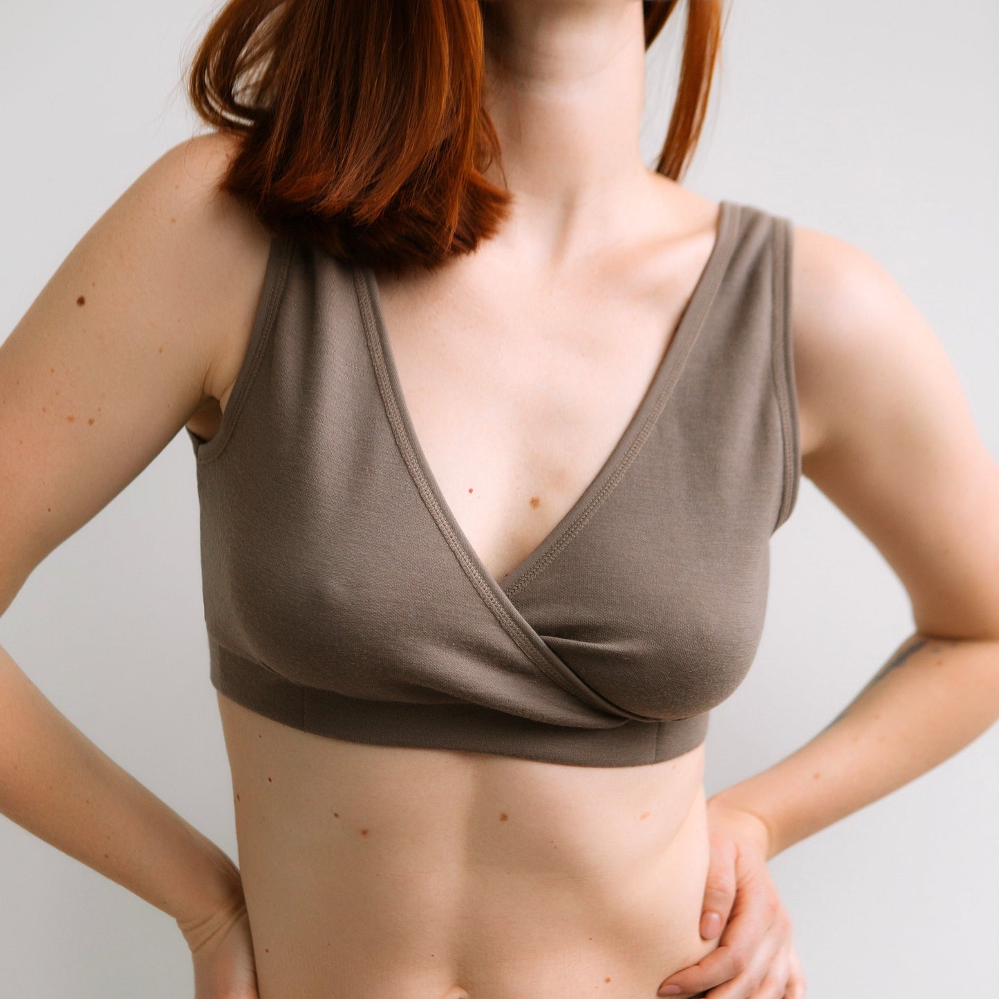 Merino wool / Cotton Bra for sensitive skin. Nursing bra. Mocha