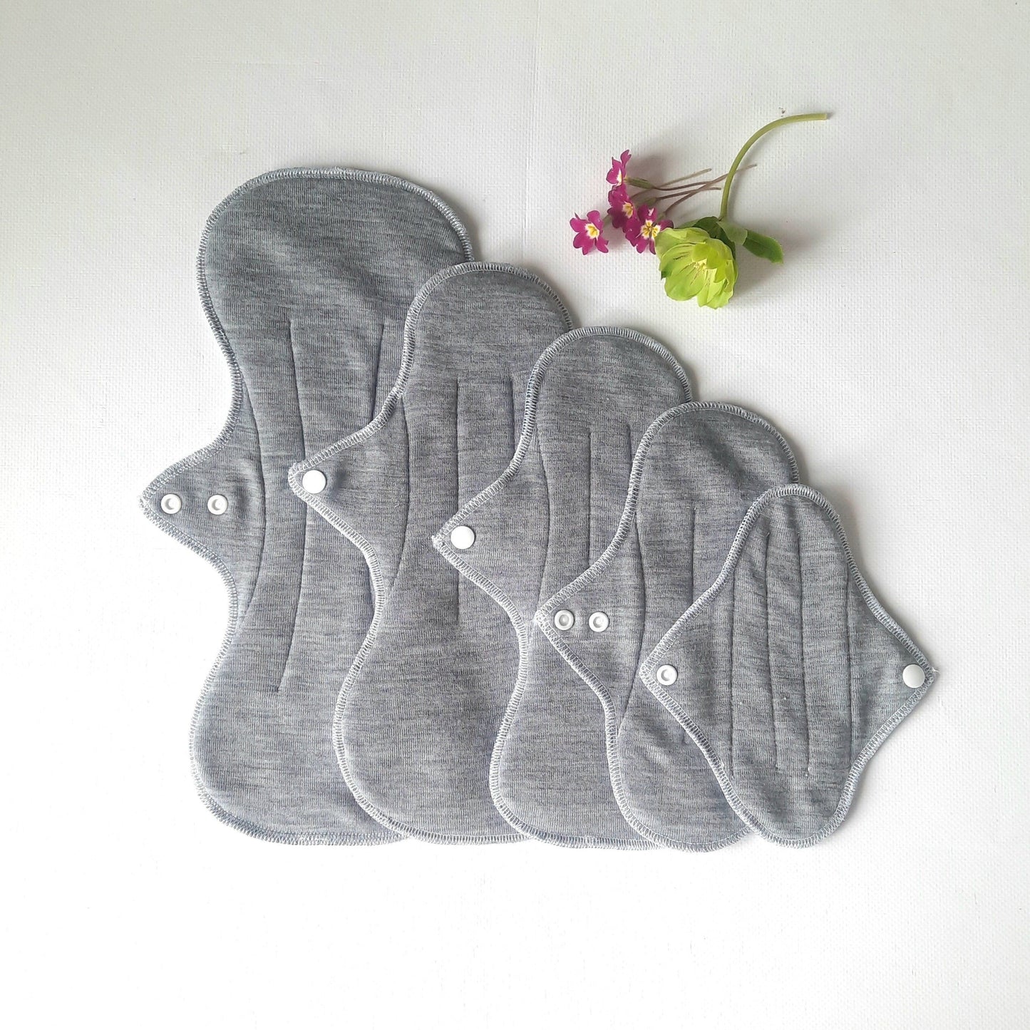 100% Merino Wool Reusable Period Pads. Cloth pads starter set of 4. Incontinence Pads. Grey