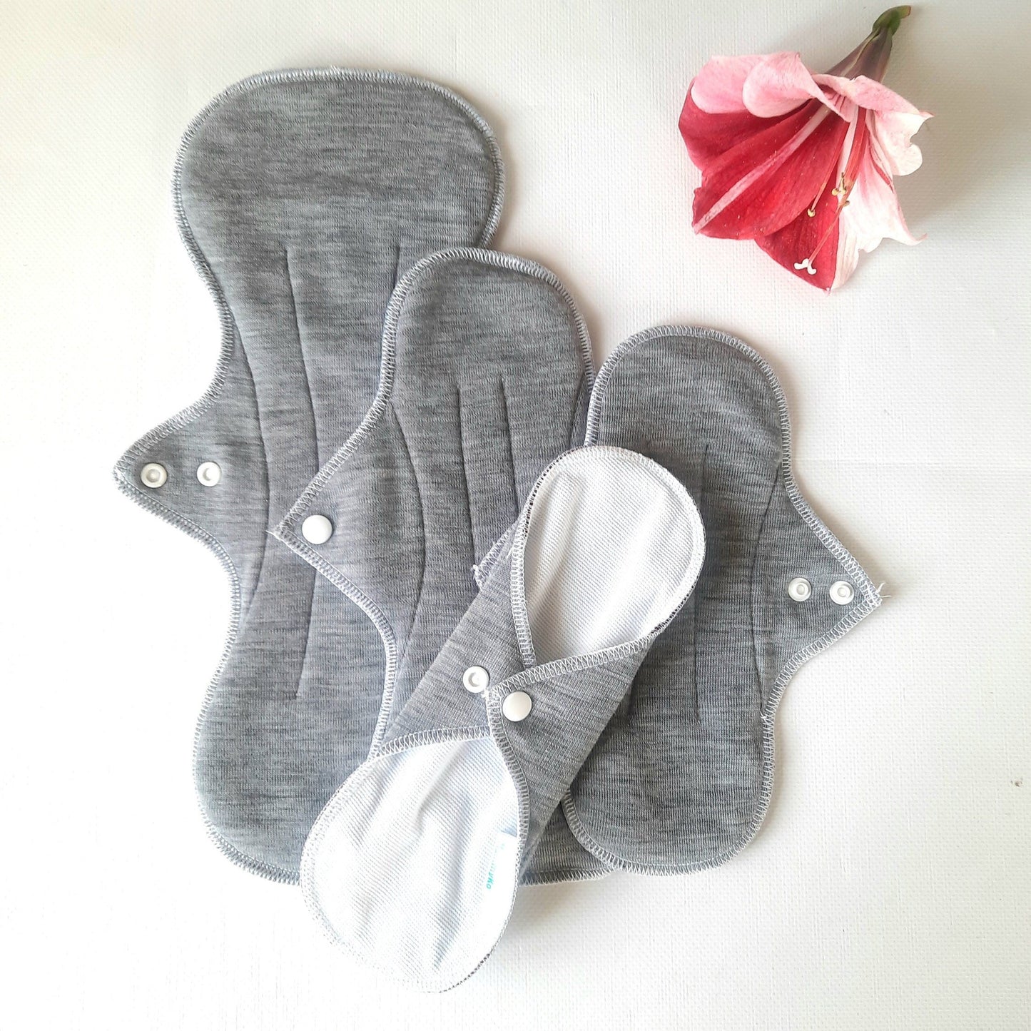 100% Merino Wool Reusable Period Pads. Cloth pads starter set of 4. Incontinence Pads. Grey