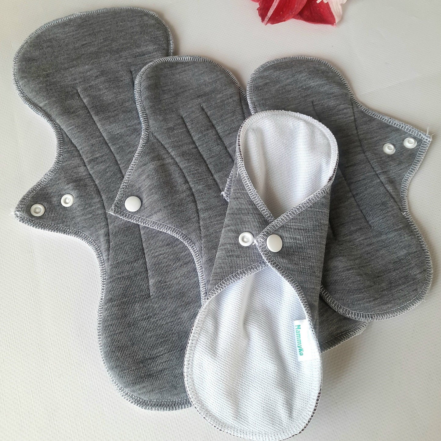 100% Merino Wool Reusable Period Pads. Cloth pads starter set of 4. Incontinence Pads. Grey